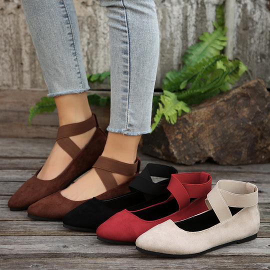 Damen elegante Ballerinas mit breitem elastischem Riemen EB
