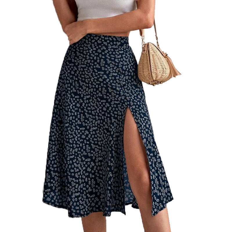 Damen Midi-Rock mit seitlichem Schlitz und verspieltem Blütendesign EB