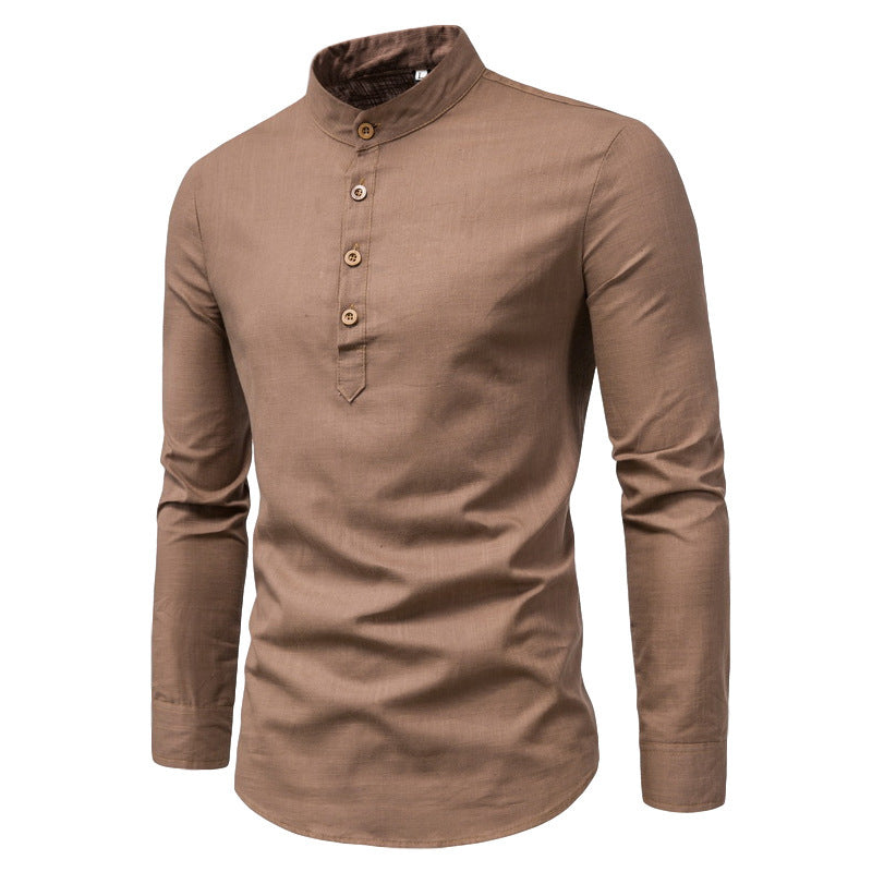 Herren Langarmhemd mit Henley-Ausschnitt und dekorativer Knopfleiste EB