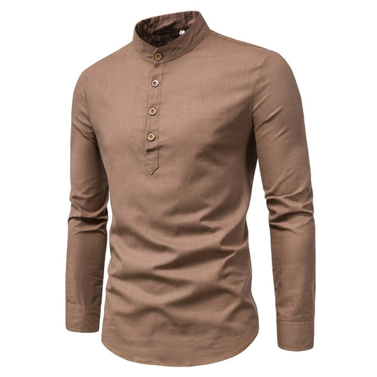 Herren Langarmhemd mit Henley-Ausschnitt und dekorativer Knopfleiste EB