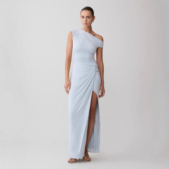Damen Elegantes Maxi-Kleid mit One-Shoulder Design und hohem Schlitz EB