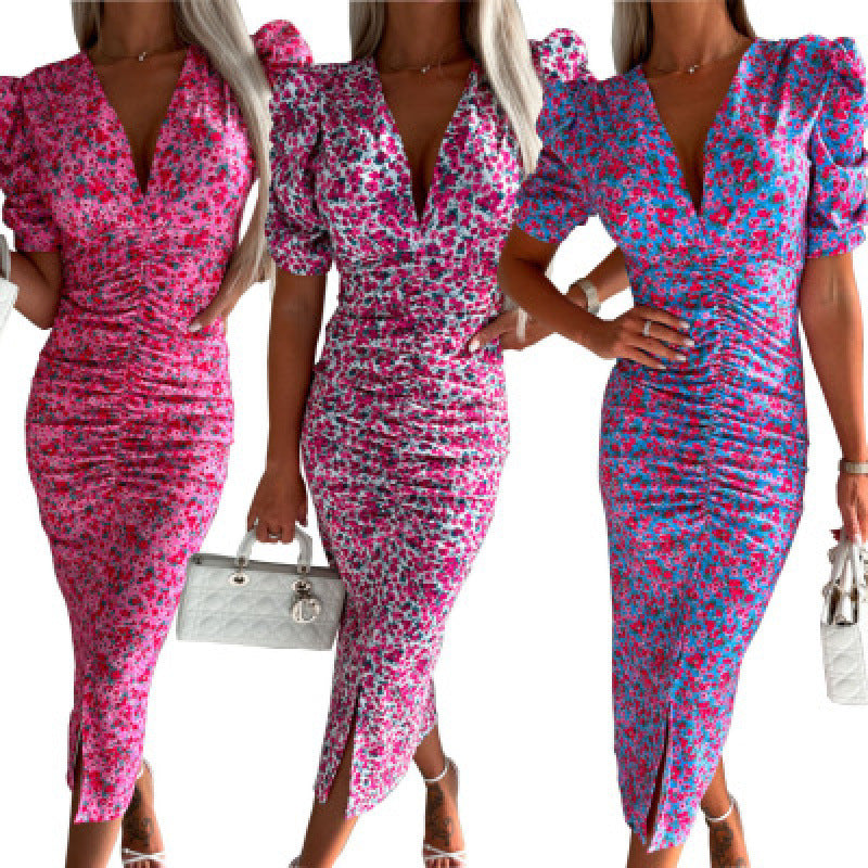 Damen Figurbetontes Midi-Kleid mit Rüschendetails und seitlichem Schlitz EB