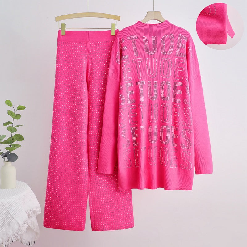 Damen modisches Strick-Loungewear-Set mit glitzernden Details EB