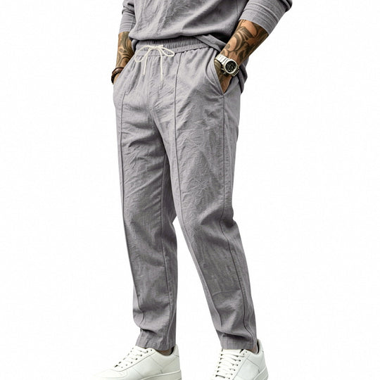 Herren nan tapered Freizeit-Chinohose mit elastischem Tunnelzugbund, dekorativer Bügelfalte und seitlichen Eingrifftaschen EB
