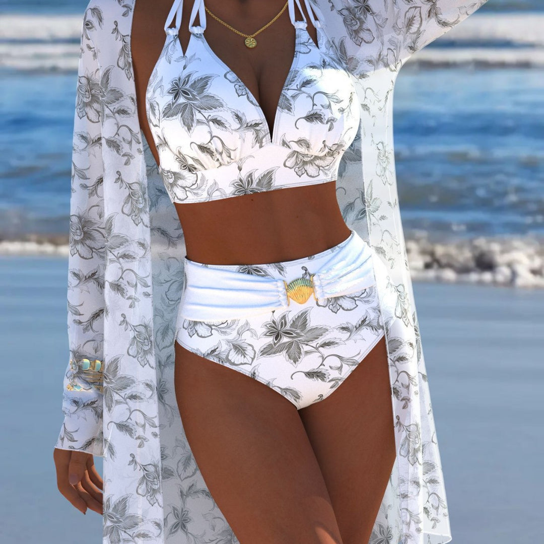 Damen Bikini-Set mit kreativem geometrischen Design und hohem Bund EB