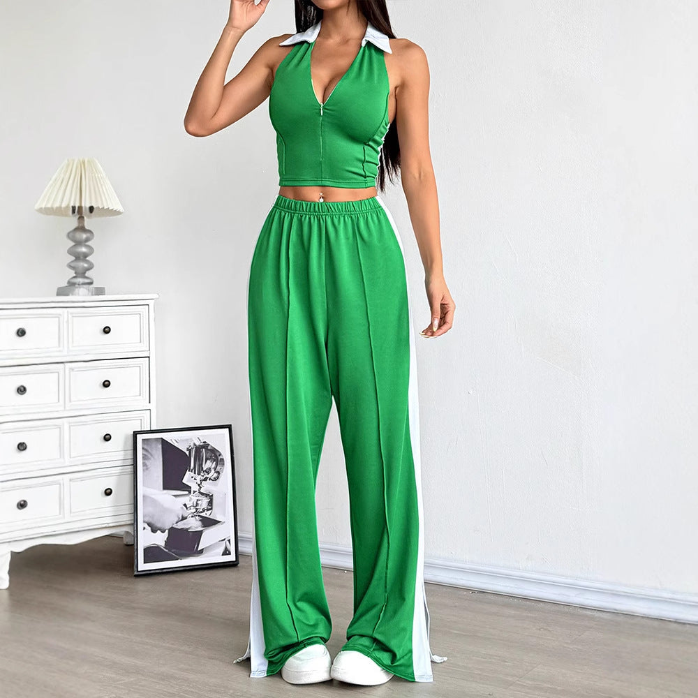 Damen Zweiteiliges Set mit cropped Oberteil und weit geschnittener Hose EB