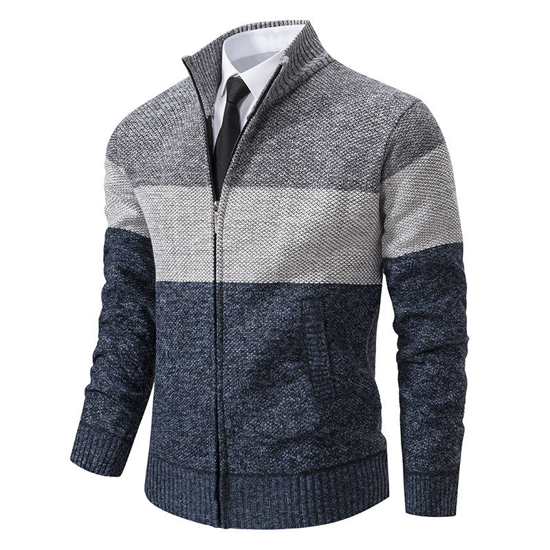 Herren modische Strickjacke mit strukturiertem Farbblockdesign EB