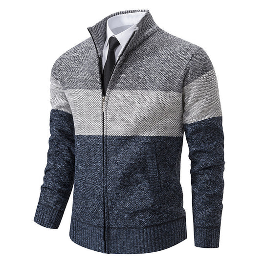 Herren modische Strickjacke mit strukturiertem Farbblockdesign EB