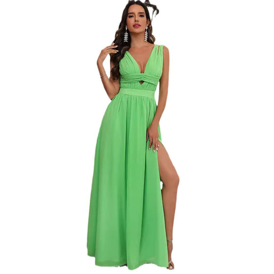 Damen Hüftfreies Maxikleid mit schicker Cut-Out-Ausschnitt und hohem Schlitz EB