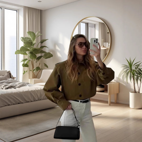 Damen Modische Oversized-Jacke mit strukturierten Ärmeln und Knopfdetail EB