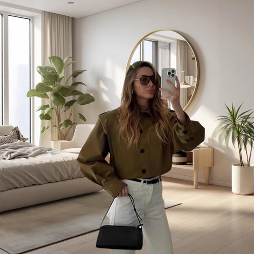 Damen Modische Oversized-Jacke mit strukturierten Ärmeln und Knopfdetail EB