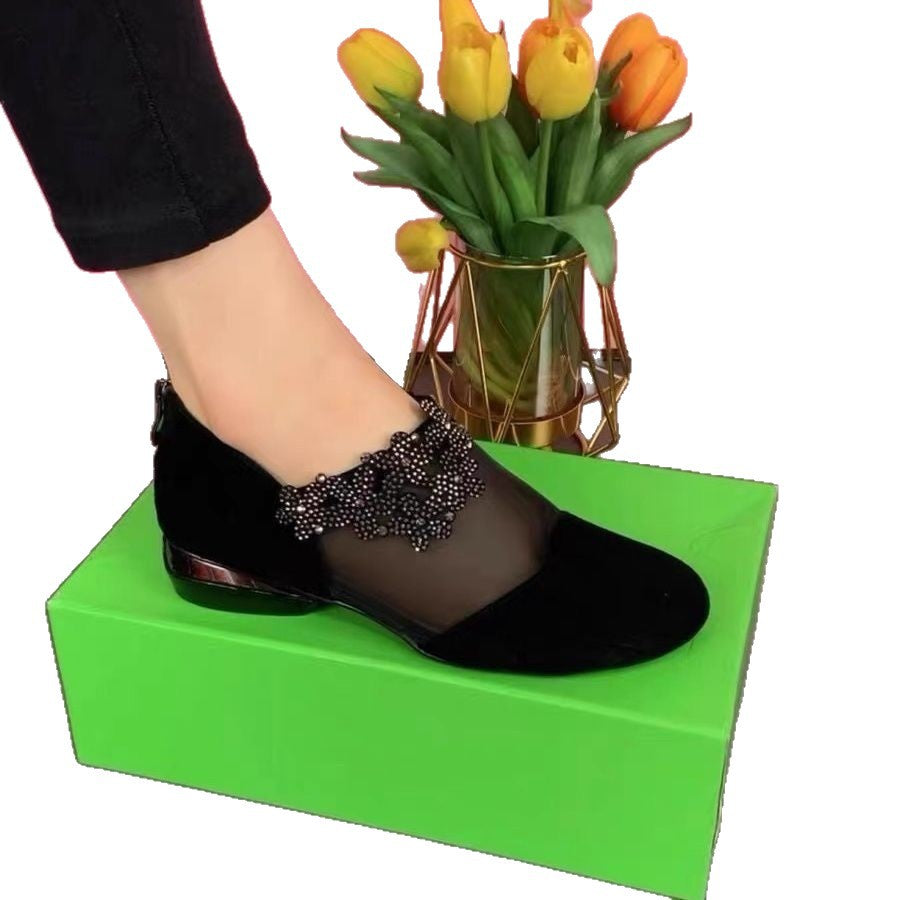 Damen Elegante und modische Ballerinas mit transparentem Design und dekorativem Blumenakzent EB
