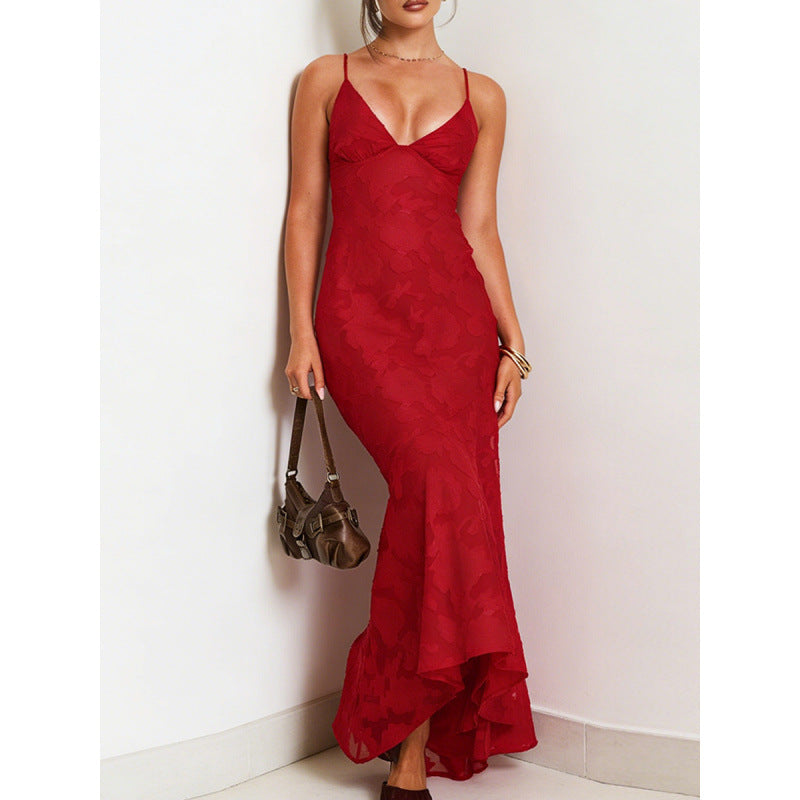 Damen Elegantes Maxi-Kleid mit raffiniertem Spitzenmuster und fließendem Rockteil EB