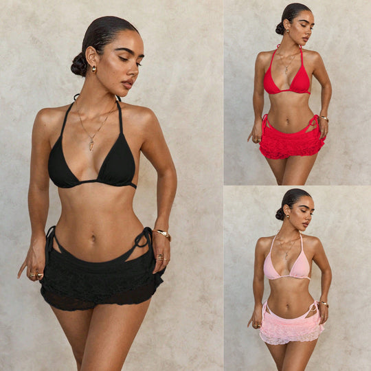 Damen Bikini mit verführerischem Spitze-Überwurf EB
