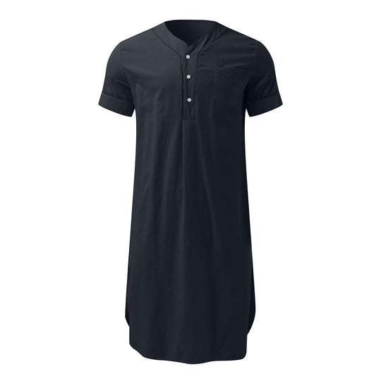 Damen Kurzarm-Kleid mit modernem Stehkragen und praktischer Knopfleiste EB