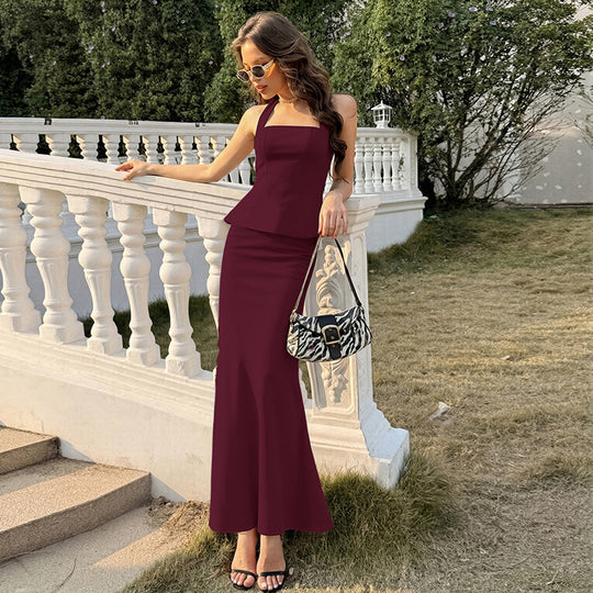 Damen Elegantes Maxikleid mit schmalem Schnitt und quadratischem Ausschnitt EB
