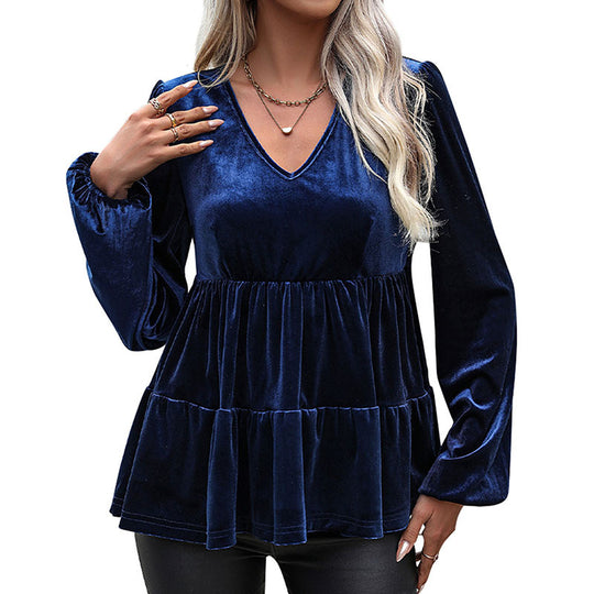 Damen Viskose Bluse mit Volant und V-Ausschnitt EB