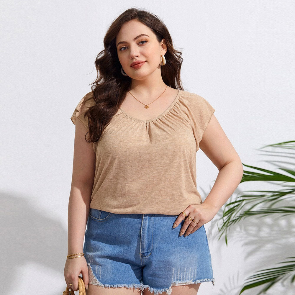 Damen lässiges Viskose-Oberteil mit lässigem Schnitt und elegantem V-Ausschnitt EB