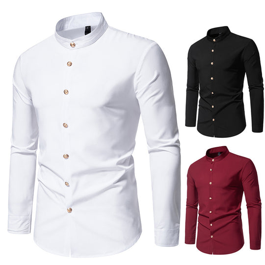 Herren Langarmhemd mit modernem Stehkragen und eleganten Knopfdetails EB