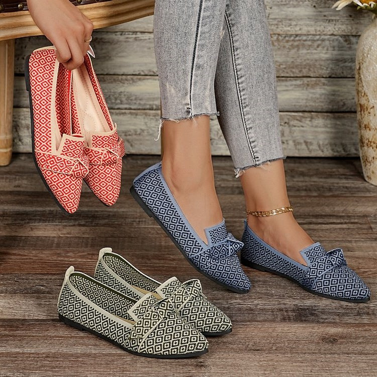 Damen Ballerinas mit modischem Schleifenmuster und bequemer Sohle EB