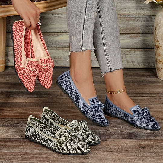Damen Ballerinas mit modischem Schleifenmuster und bequemer Sohle EB