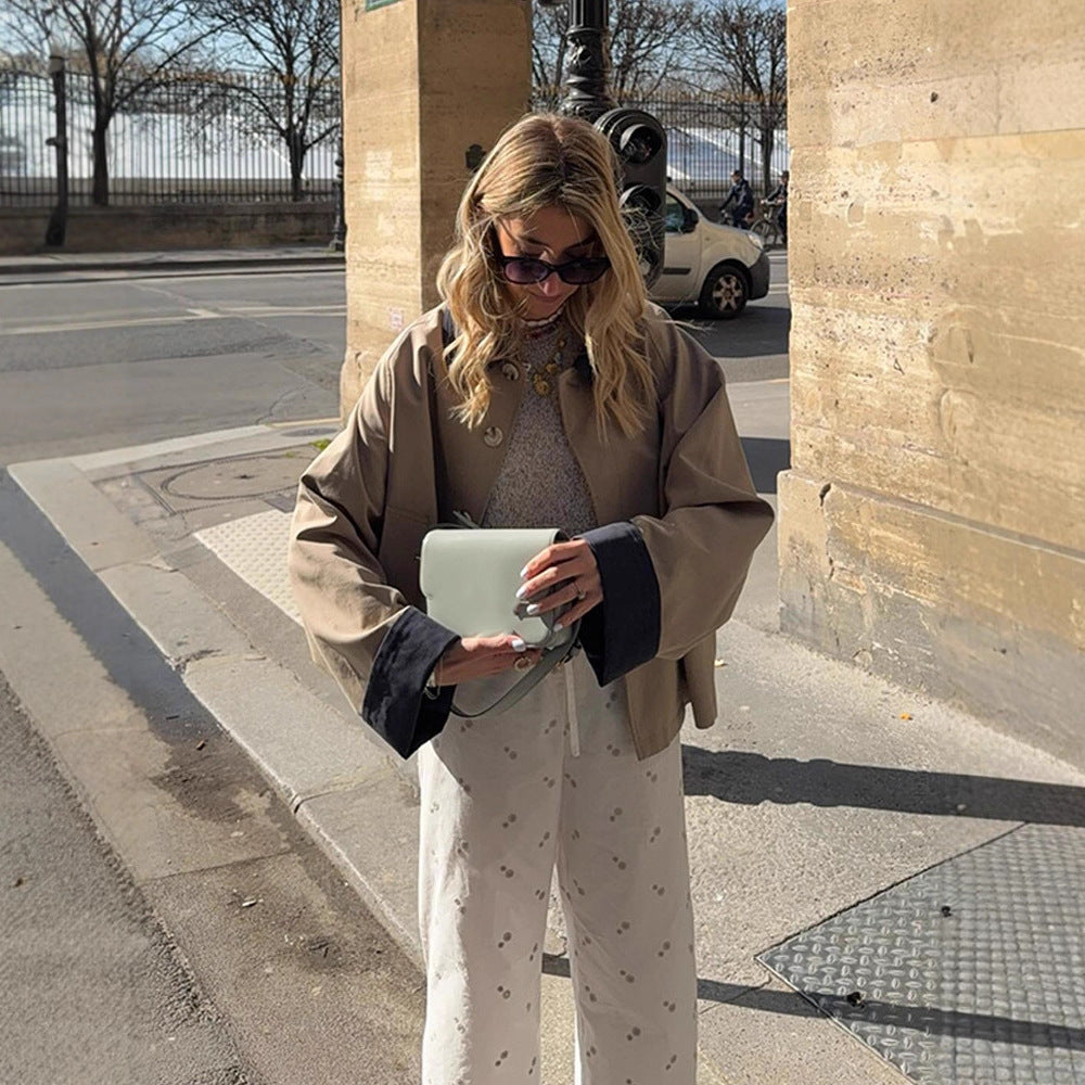 Damen lässige Oversized-Jacke mit kontrastierendem Kragen EB