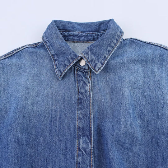 Damen Jeanshemdkleid mit elegantem Gürtel und kurzen Ärmeln EB