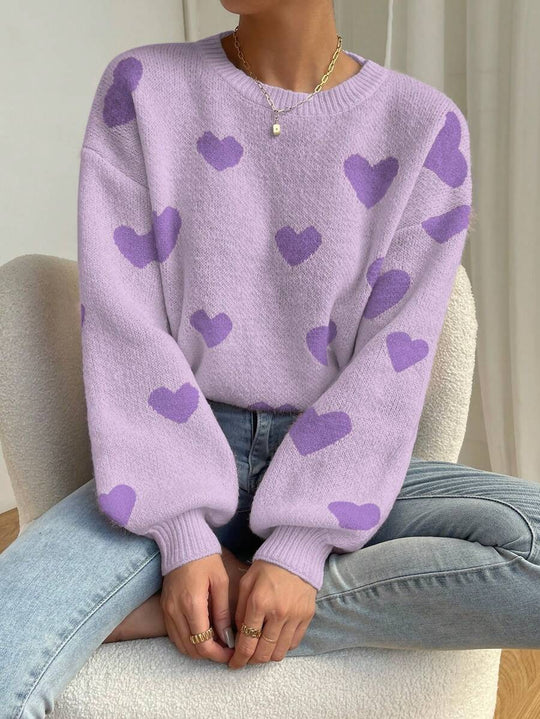 Damen Sweater mit Herzenmuster und weitem Schnitt EB
