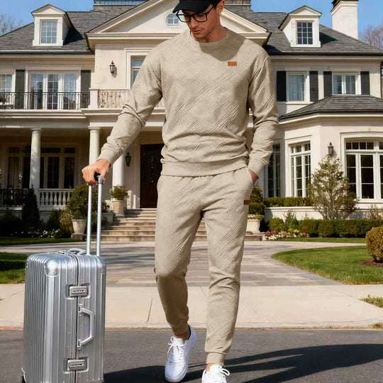 Herren Feinstrukturiertes Lounge-Set mit Rundhals-Pullover & schmaler Jogginghose EB