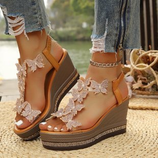 Damen Plateau-Sandalen mit transparentem PVC-Riemen und Blumenapplikation EB