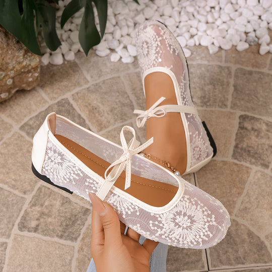 Damen Ballerinas mit filigranem Spitzen-Design und modischem Schleifenakzent EB