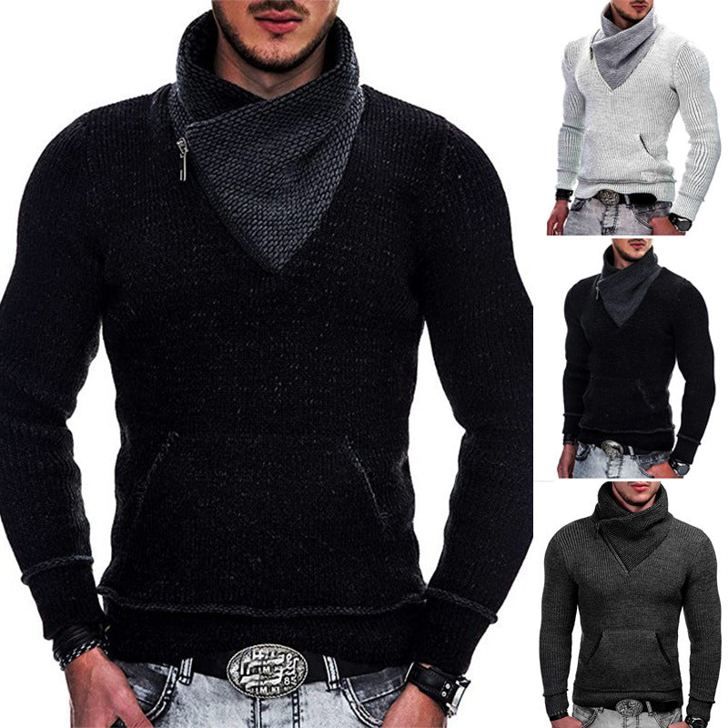 Herren modischer Pullover mit breitem Kragen und innovativer Zip-Detail EB