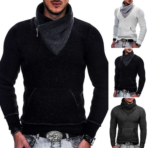 Herren modischer Pullover mit breitem Kragen und innovativer Zip-Detail EB