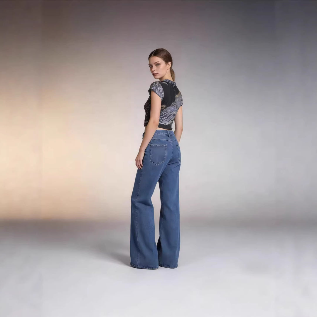 Damen Weite Jeans mit hohem Bund und Falten