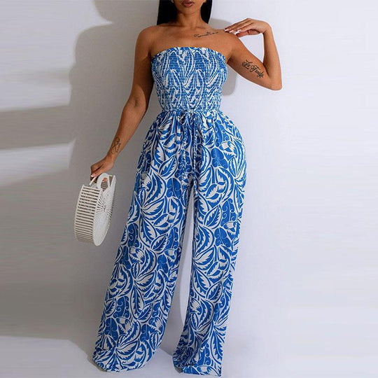 Damen One-Shoulder Jumpsuit mit floralem Design und elastischem Oberteil EB