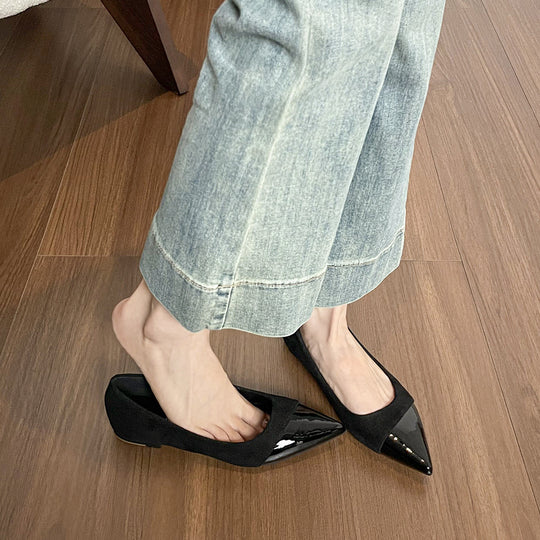Damen spitze Ballerinas mit elegantem Veloursleder und glänzender Lackeinfassung EB