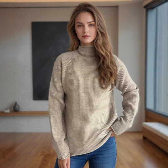 Damen Pullover mit hohem Kragen und strukturiertem Strickmuster EB