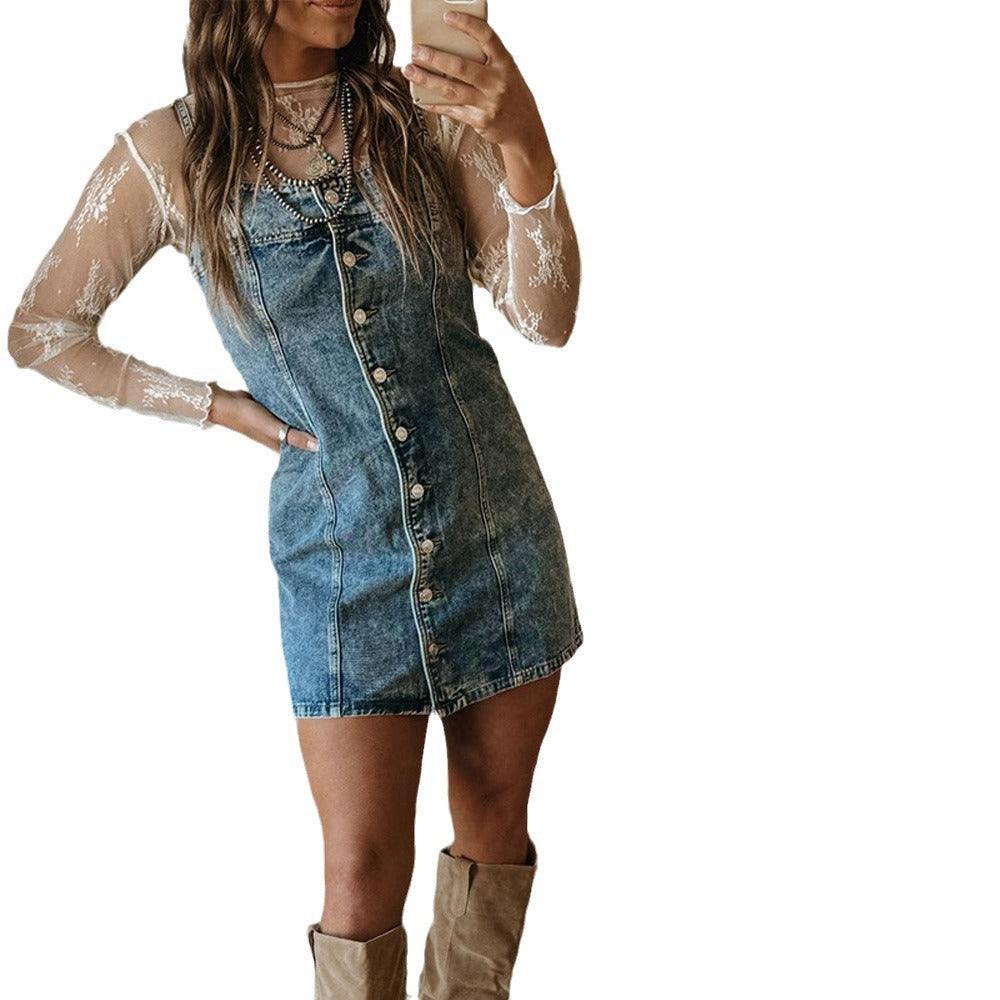 Damen Denim Kleid mit Knopfleiste und klassischem Schnitt EB