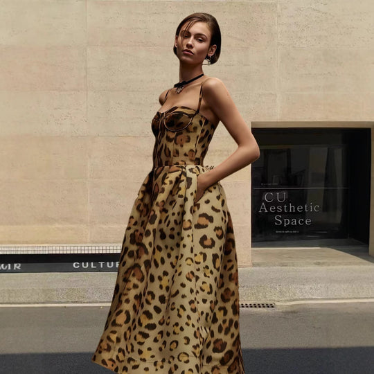 Damen Glamouröses Tiermuster Abendkleid EB