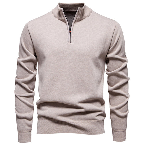 Herren feiner Strickpullover mit kurzem Reißverschluss und hohem Kragen EB