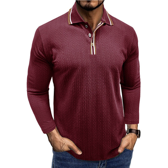 EB | Polo Shirt Taillierte Passform Lange Ärmel Gestreifter Kragen Strick Textur