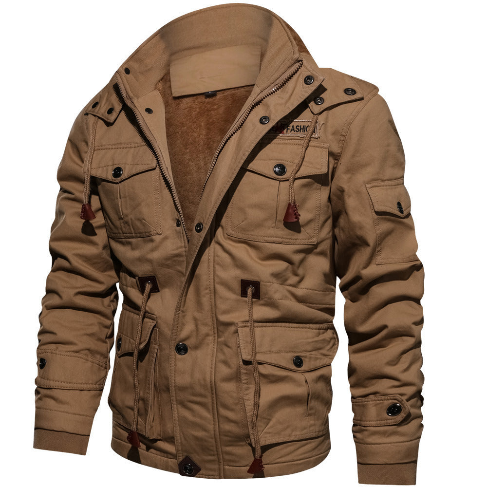 Herren nan gefütterte Utility-Feldjacke mit weichem Teddyfutter, integriertem Kragen, Kordelzugtaillierung und Mehrzwecktaschen EB