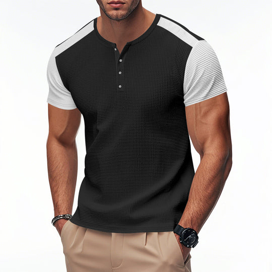 Herren Kurzarm-Henley-T-Shirt mit strukturierter Oberfläche und dezenter Knopfleiste EB