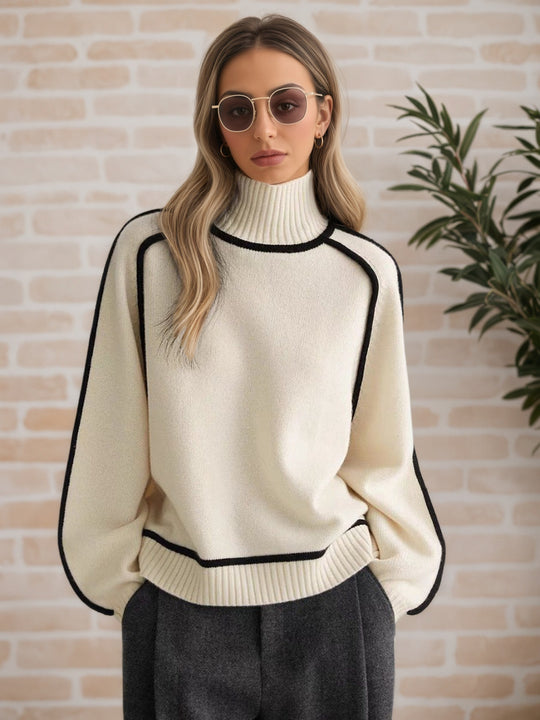 Damen Pullover mit hohem Kragen und Volumenärmeln EB
