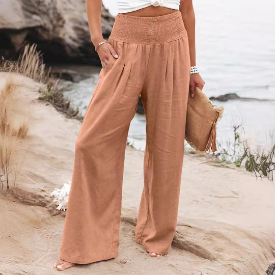 Damen weite Sommerhose mit elastischem Bund und elegantem Faltenwurf EB