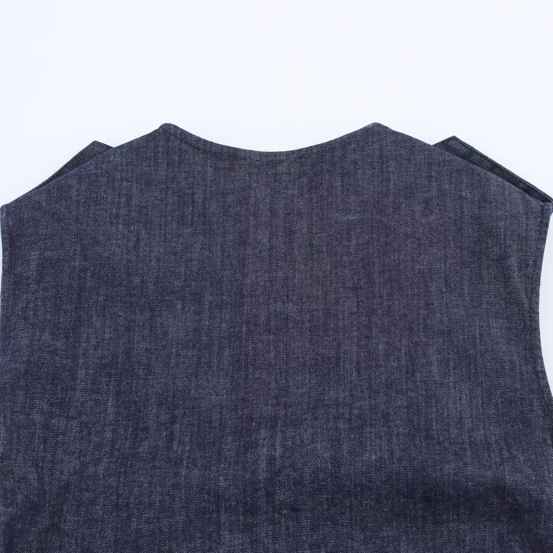 Damen Jeanskleid mit Wickelgürtel und eleganten Druckknöpfen EB