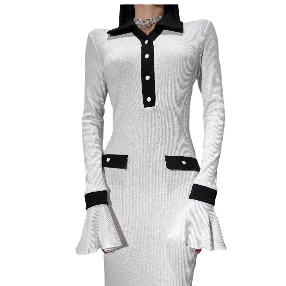 Damen Strickkleid mit eleganter Knopfleiste und Flügelärmeln EB