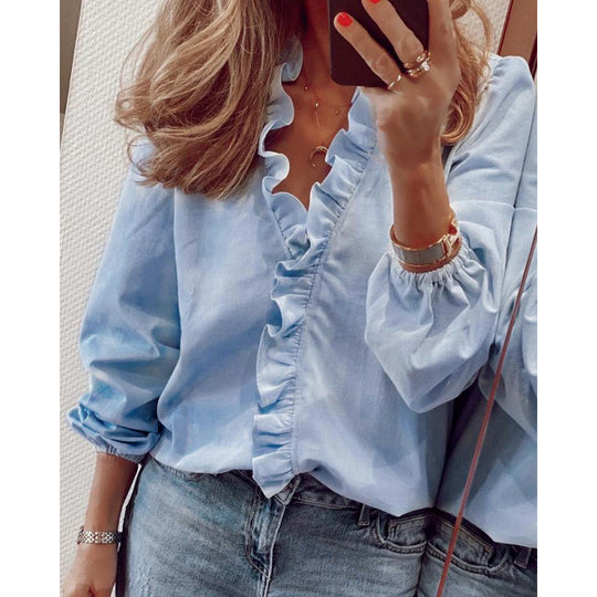 Damen Bluse mit Rüschendetails und elegantem Stehkragen EB