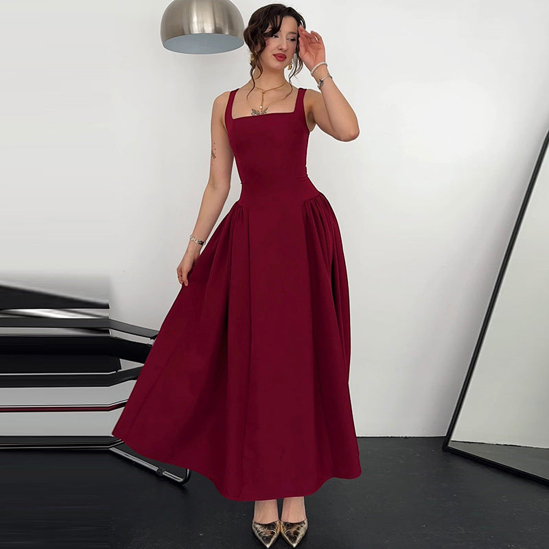 Damen Elegantes Abendkleid mit quadratischem Ausschnitt und fließendem Rock EB