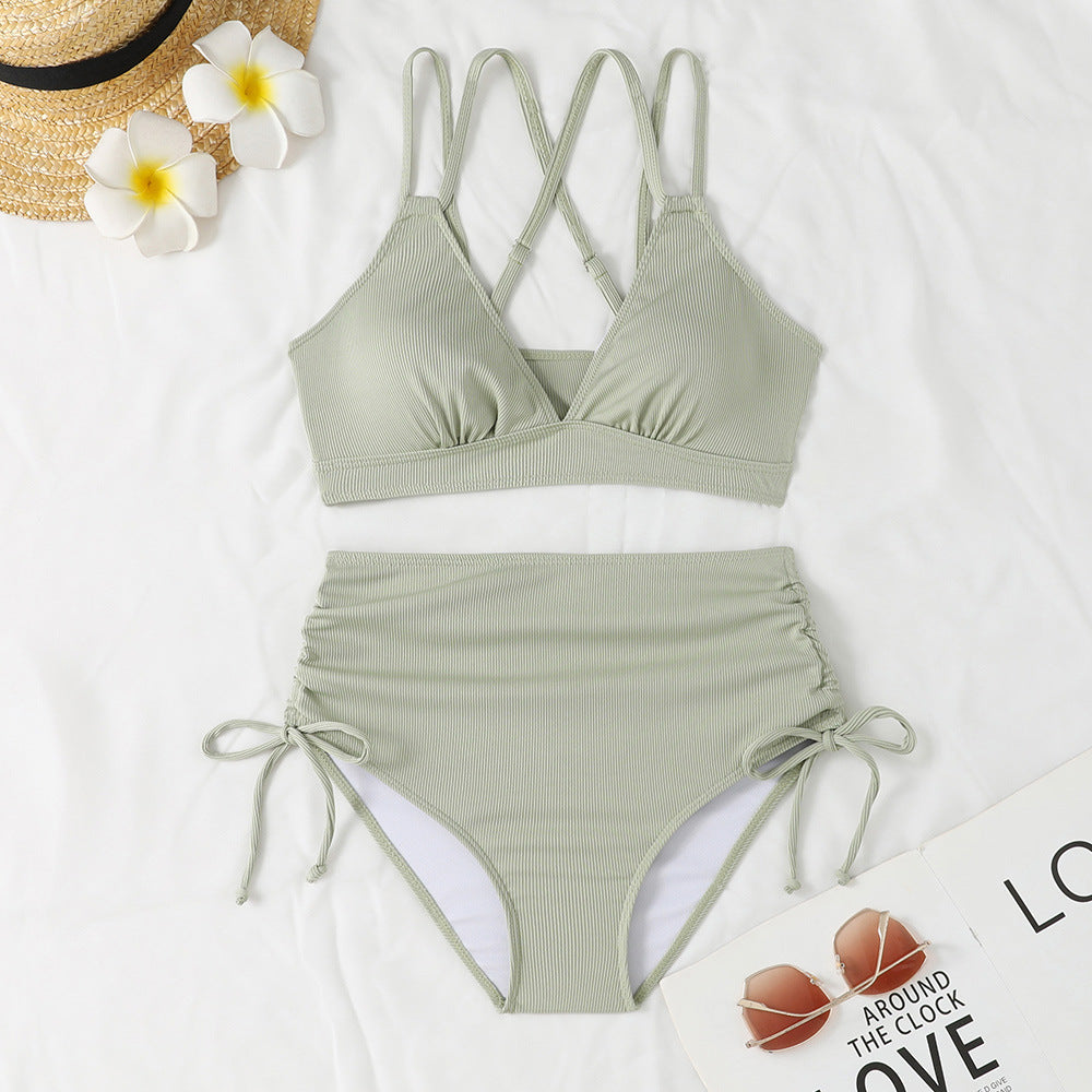 Damen Bikini-Set mit verstellbarem Kreuzträger und hoch geschnittenem Höschen EB